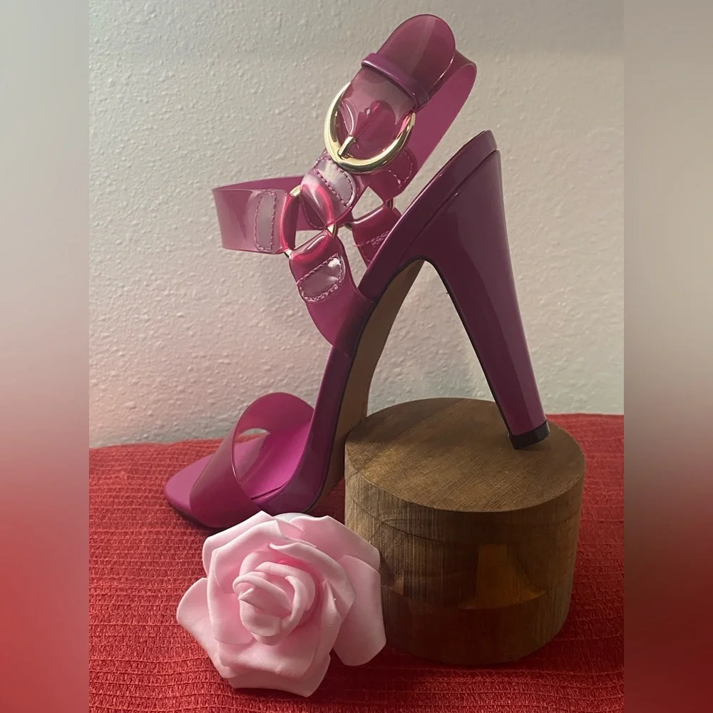 NWT..Karl Lagerfeld Fuchsia High Heel Sandals - Picture 5 of 16